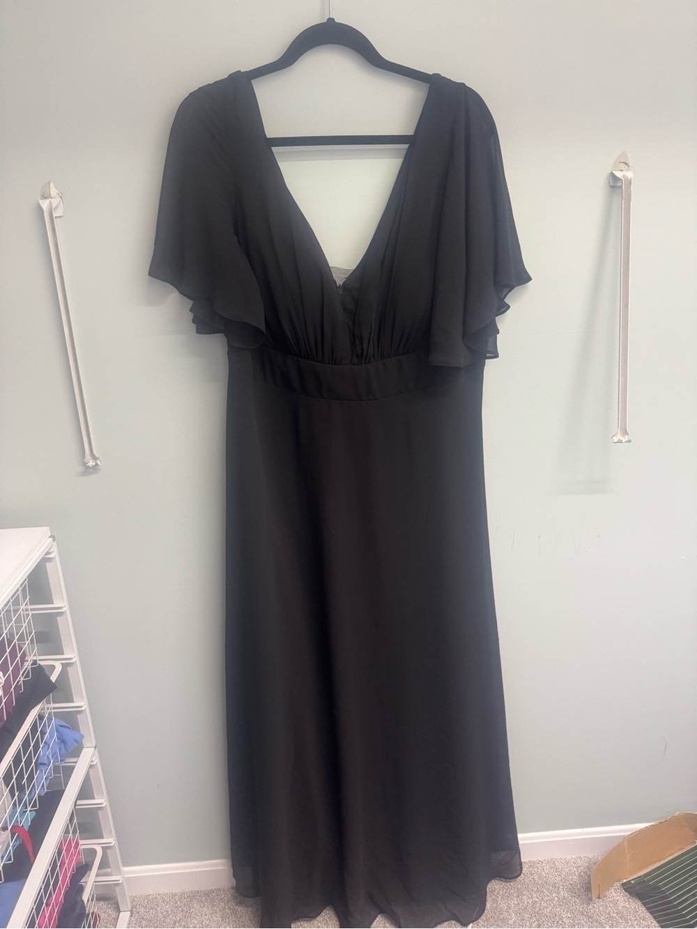 Ever Pretty Black V-Neck Flutter Sleeve Maxi Gown